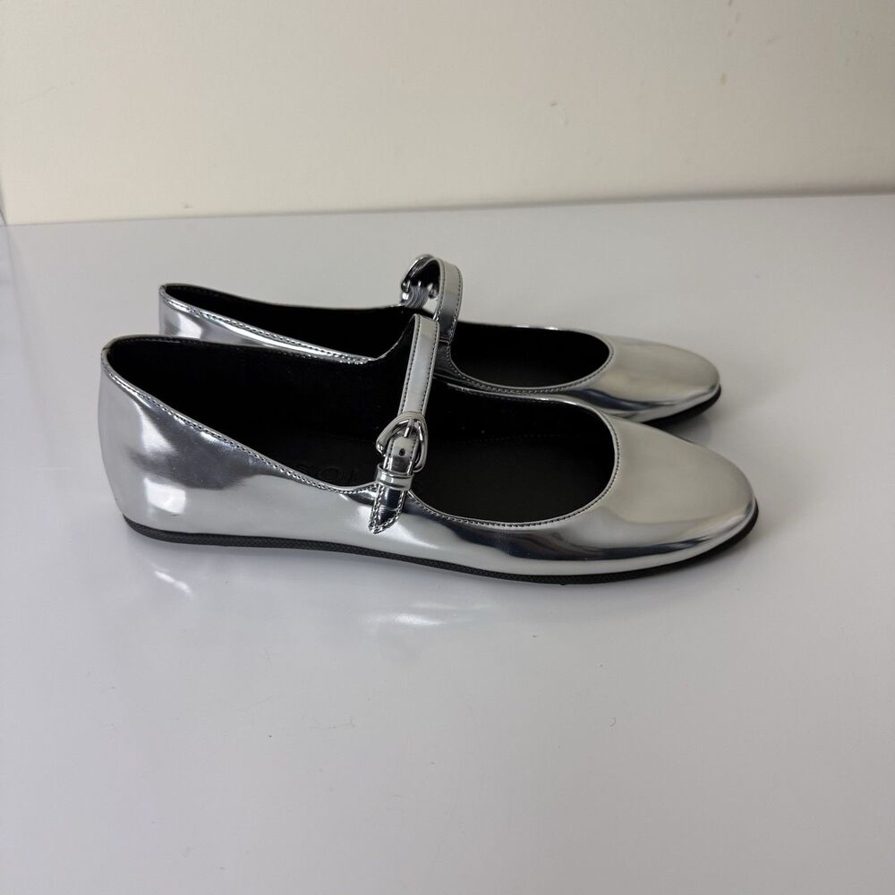 Aerosoles Perry Mary Jane Flat Patent Silver Women Size 7 Lightweight Round Toe